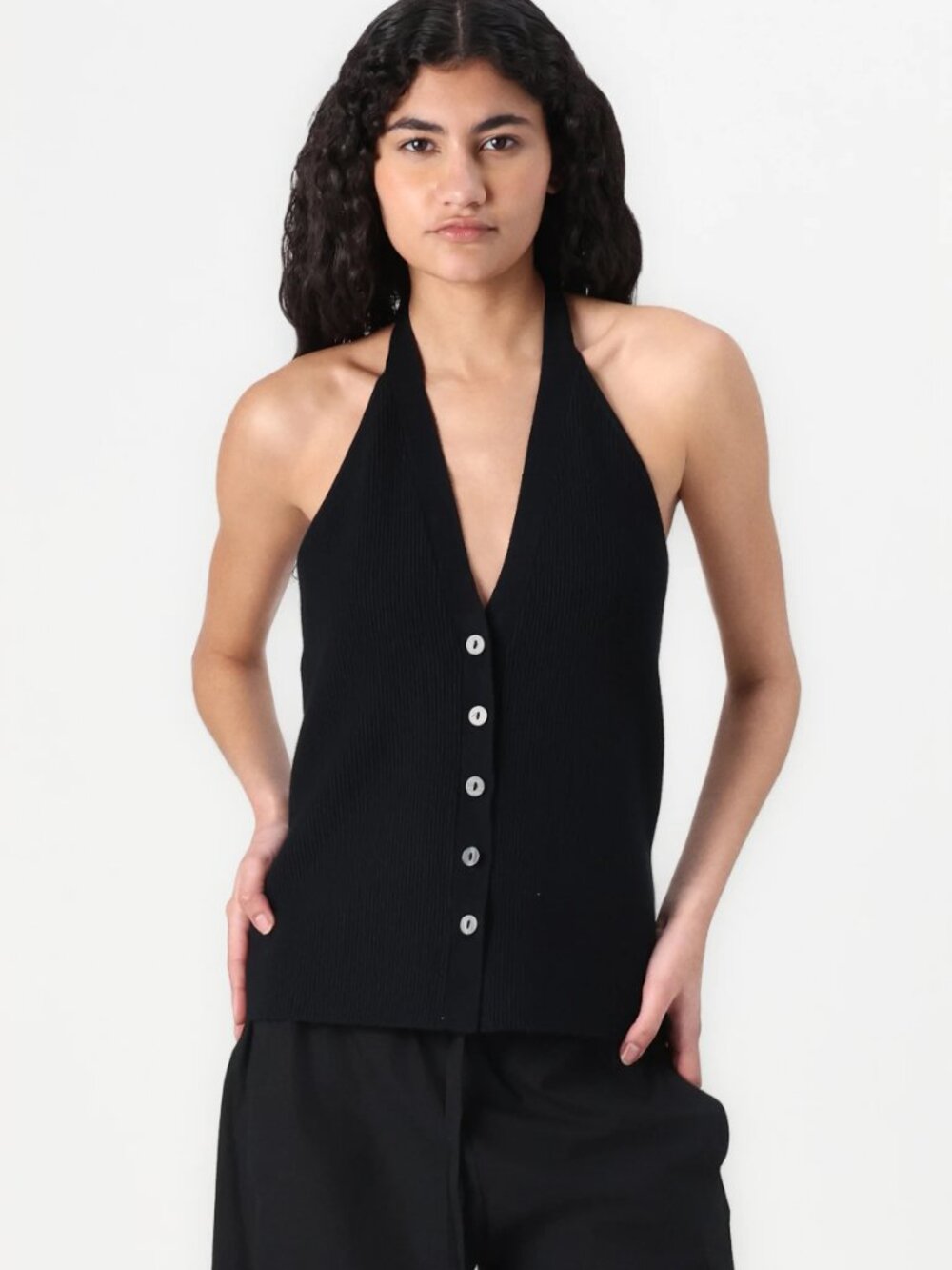 Abercrombie & Fitch Ribbed Halter Sweater Vest in Black